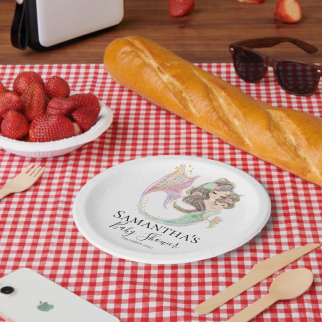 ASSIETTES EN CARTON BABY SHOWER MERMAIN SOUS LA MER BLANCHE (Pique-nique)