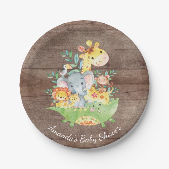 Assiettes En Carton Baby shower mignon 7" de jungle de safari plat (Devant)
