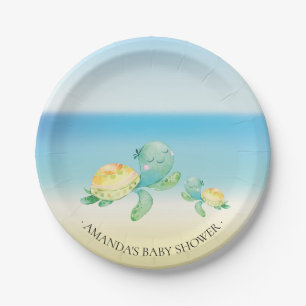 Assiettes En Carton Baby shower mignon 7" de tortue de mer plat