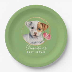 Assiettes En Carton Baby shower mignon de ressort de chien et de fleur