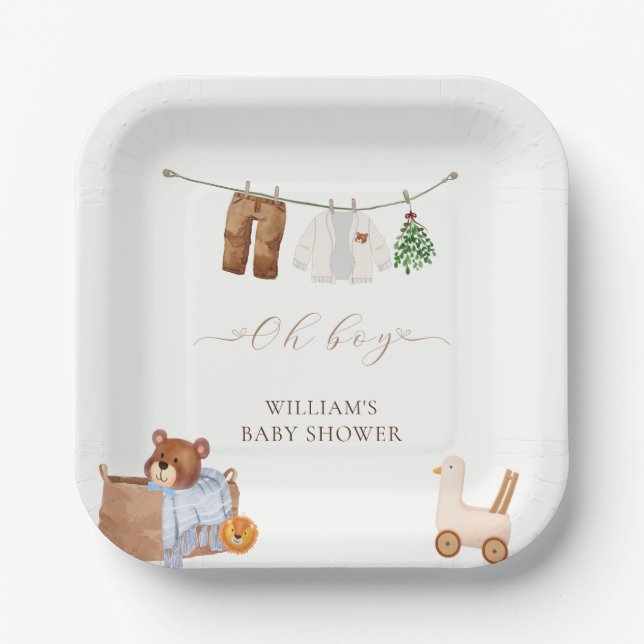 Assiettes En Carton Baby shower minimal Boho Boy (Recto)