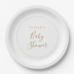 Assiettes En Carton Baby shower minimal en or