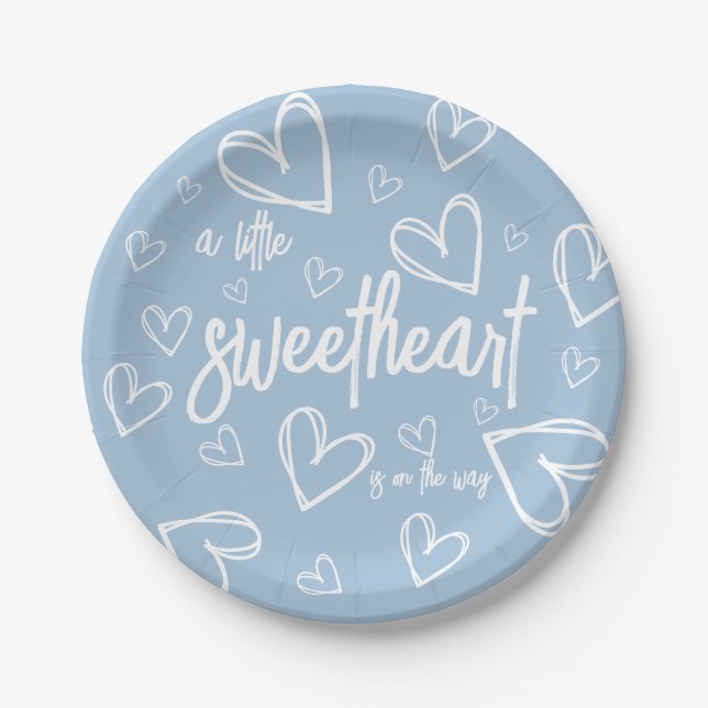 Assiettes En Carton Baby shower minimal moderne bleu garçon (Devant)