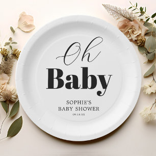 Assiettes En Carton Baby shower minimal noir blanc Oh