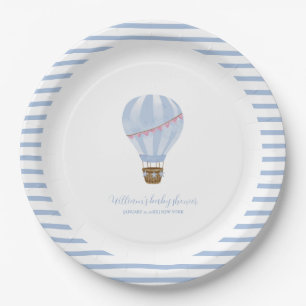 Assiettes En Carton Baby shower minimaliste à air chaud bleu pour garç