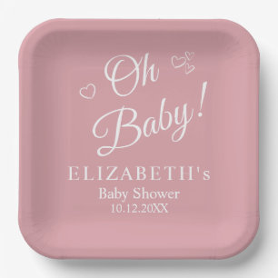 Assiettes En Carton baby shower minimaliste moderne et poussiéreux ros
