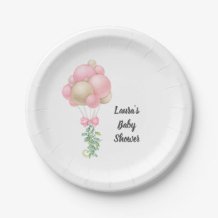 Assiettes En Carton Baby shower minimaliste rose Ballons fille