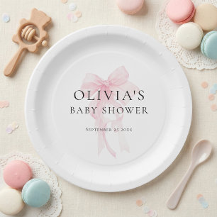 Assiettes En Carton Baby Shower Minimaliste Ruban Rose Clair
