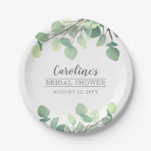 Assiettes En Carton Baby Shower Moderne au Eucalyptus