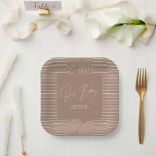 Assiettes En Carton Baby shower moderne brun brun élégant géométrique