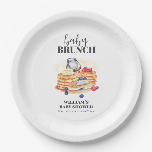 Assiettes En Carton Baby shower moderne de brunch au lait Berry Pancak (Devant)