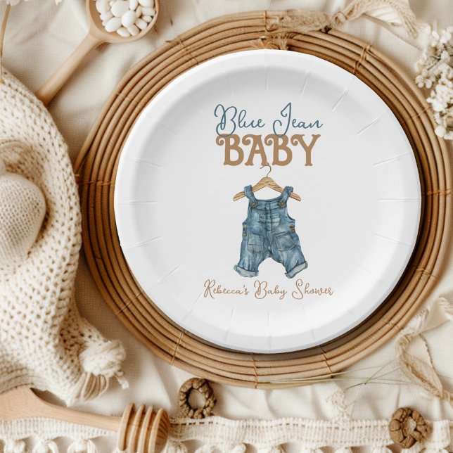Assiettes En Carton Baby shower moderne Denim Boy Blue Jean (Créateur téléchargé)