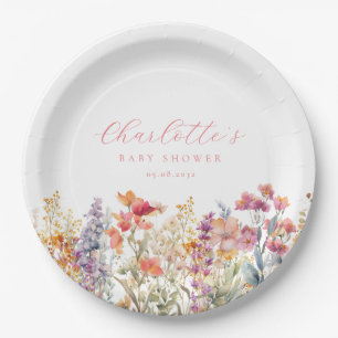 Assiettes En Carton Baby shower moderne et Fleur sauvage