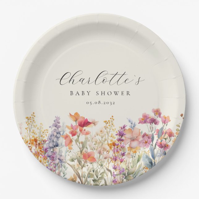 Assiettes En Carton Baby shower moderne et Fleur sauvage (Devant)