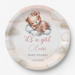 Assiettes En Carton Baby shower moderne mignon en peluche ours rose ro