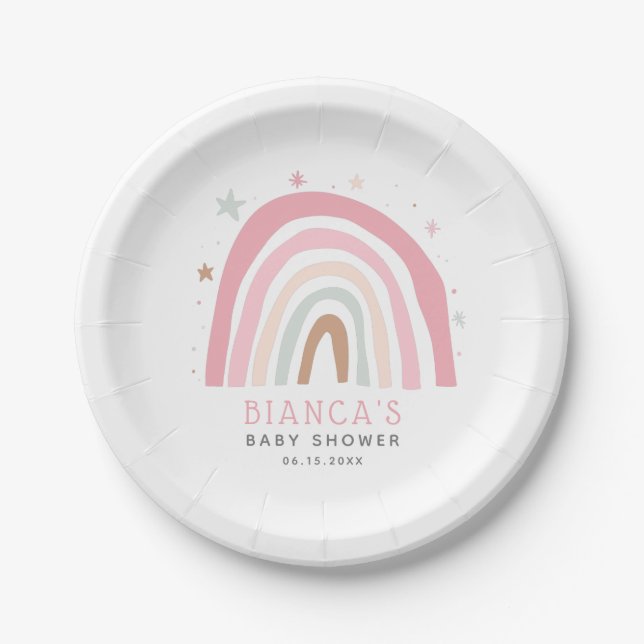 Assiettes En Carton Baby shower moderne Rainbow Pastel (Devant)
