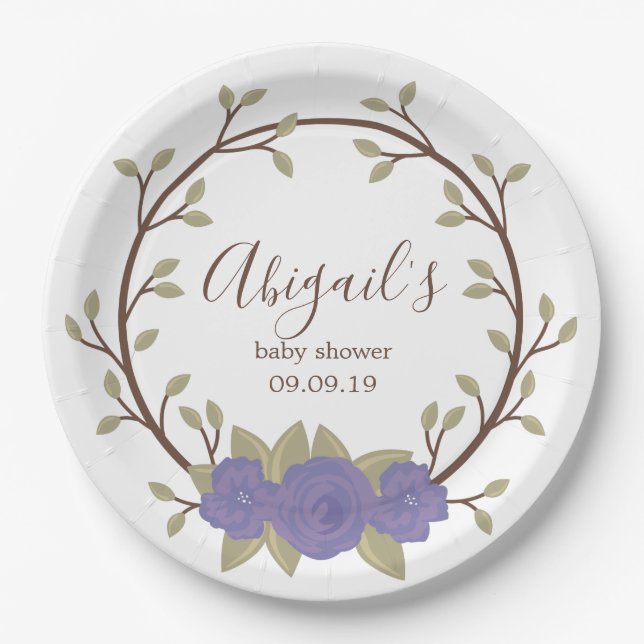 Assiettes En Carton Baby shower mou de germe de fleurs (Devant)