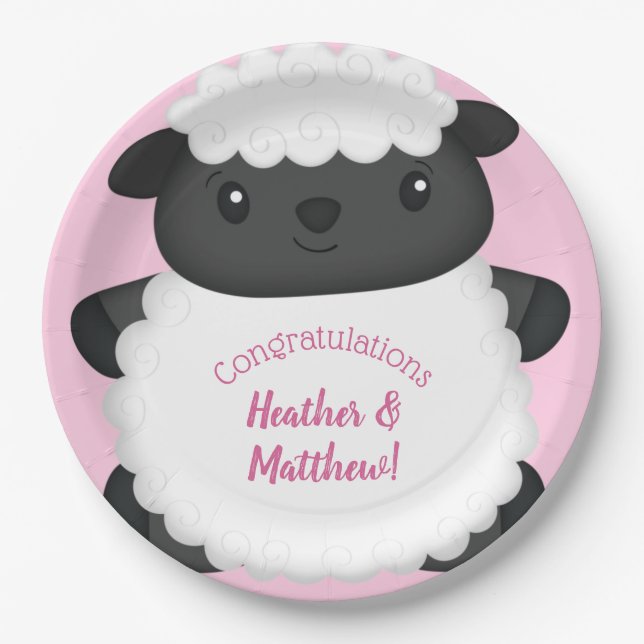 Assiettes En Carton Baby shower mouton rose (Devant)