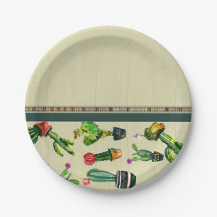 Assiettes En Carton Baby Shower Naturelle Plante de Cactus du Sud-Oues