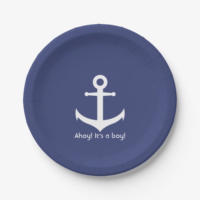 Assiettes En Carton Baby shower Nautical Blue and White Boy (Devant)