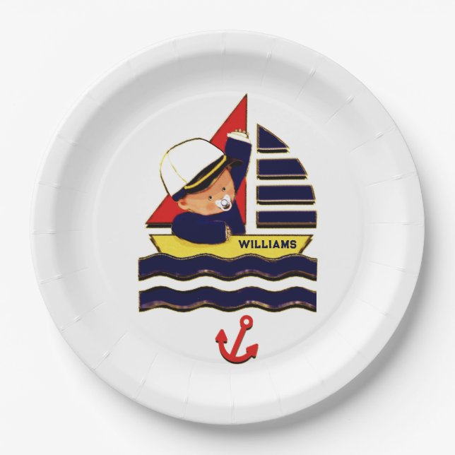 Assiettes En Carton Baby shower nautique (Devant)