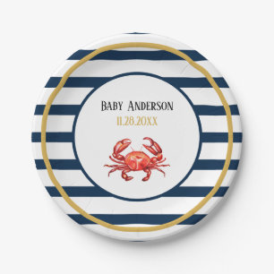 Assiettes En Carton Baby shower nautique de crabe de rayures