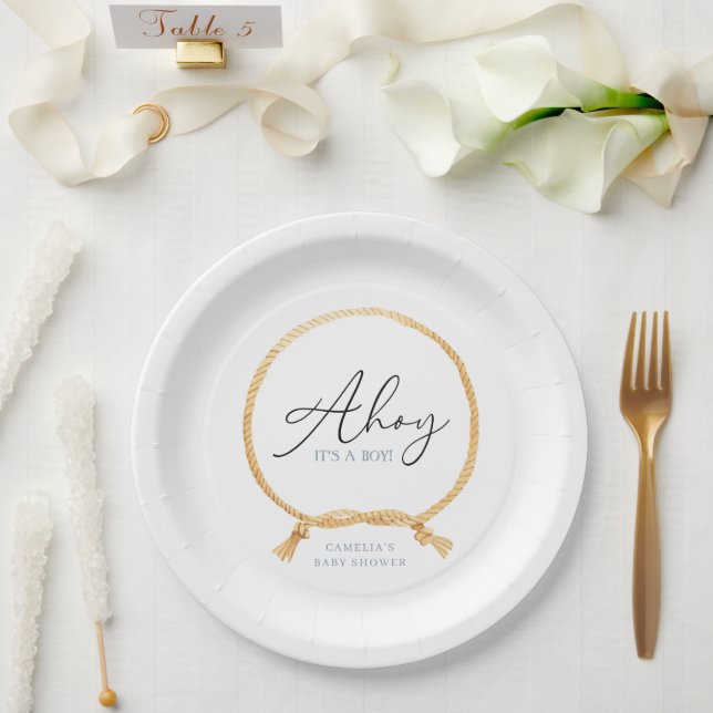 Assiettes En Carton Baby shower nautique minimal Ahoy Boy's (Mariage)