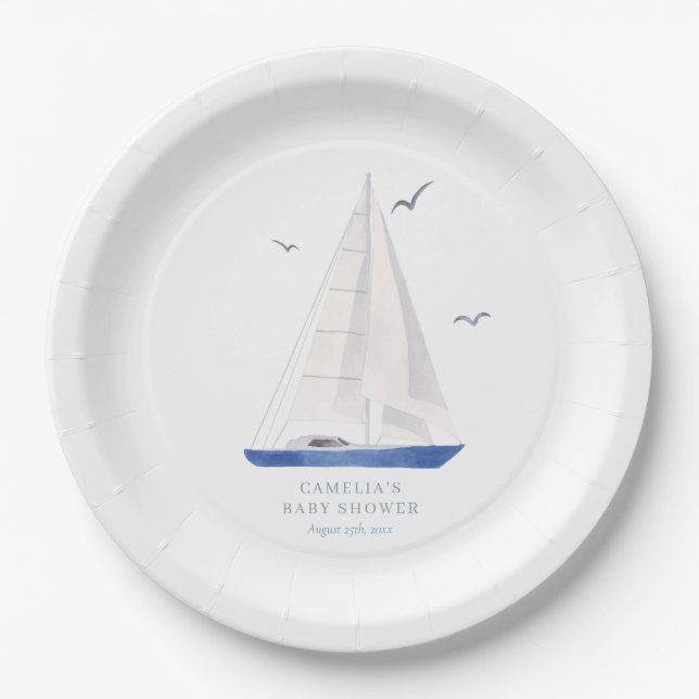 Assiettes En Carton Baby shower nautique minimal Ahoy Boy's (Devant)