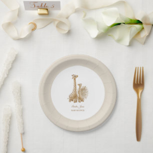 Assiettes En Carton Baby shower Neutral Boho Pampas Grass Giraffe