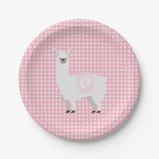 Assiettes En Carton Baby shower neutre de lama de genre rose et blanc