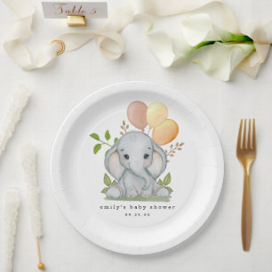 Assiettes En Carton Baby shower neutre homme éléphant