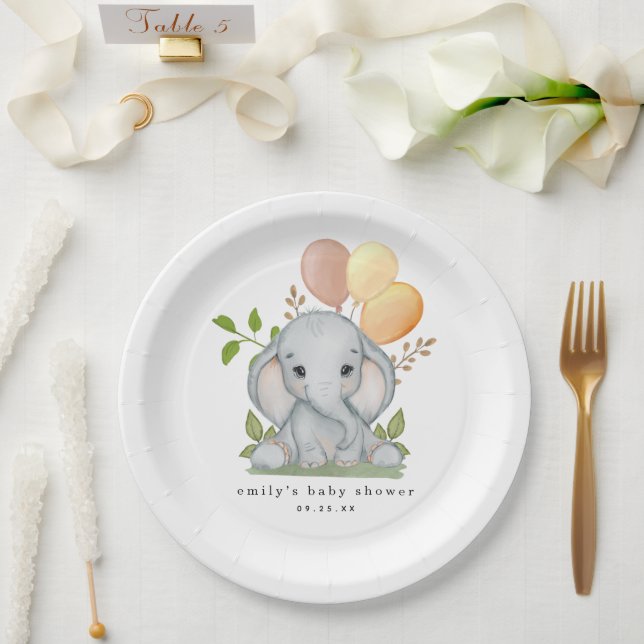 Assiettes En Carton Baby shower neutre homme éléphant (Mariage)