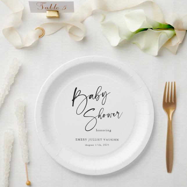 Assiettes En Carton Baby shower noir et blanc moderne (Mariage)