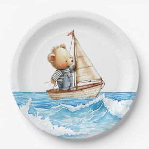 Assiettes En Carton Baby shower Nounours Nautical Boy