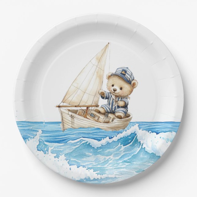Assiettes En Carton Baby shower Nounours Nautical Boy (Devant)