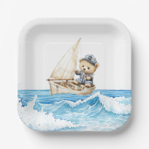 Assiettes En Carton Baby shower Nounours Nautical Boy