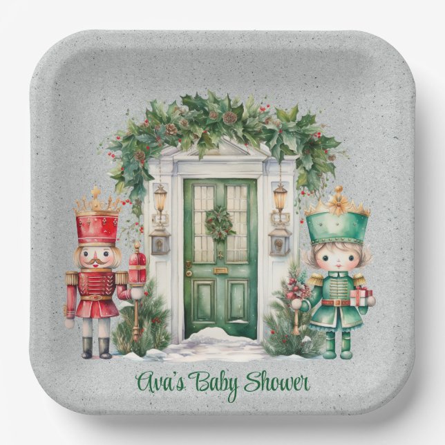 Assiettes En Carton Baby shower Nutcracker rouge et vert (Recto)