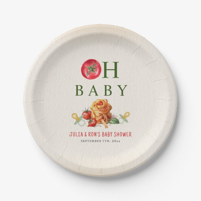 Assiettes En Carton Baby shower Oh Baby Pasta & Pacifiers (Devant)