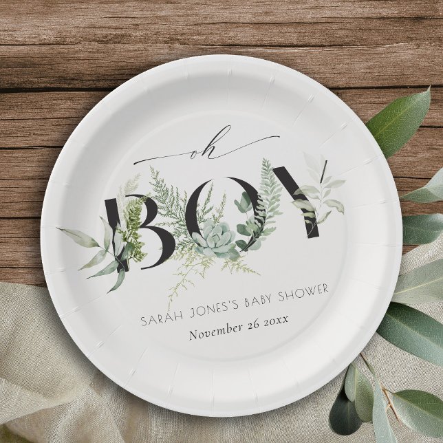 Assiettes En Carton Baby shower Oh Garçon Succulent de fougères feuill (Créateur téléchargé)