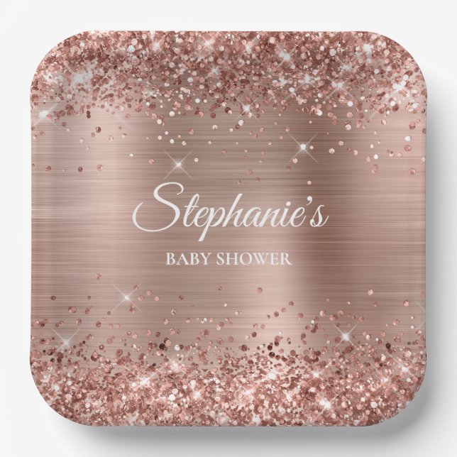 Assiettes En Carton Baby shower or Rose Glitter (Recto)