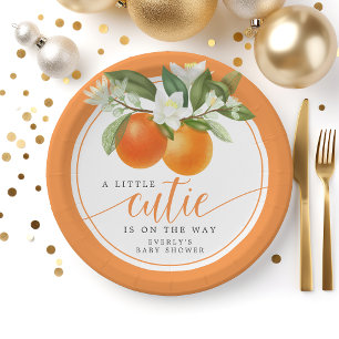 Assiettes En Carton Baby Shower Orange Citrus Little Cutie en Route