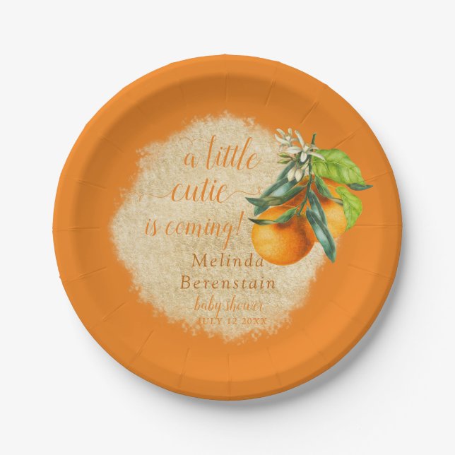 Assiettes En Carton Baby shower orange de Little Cutie (Devant)