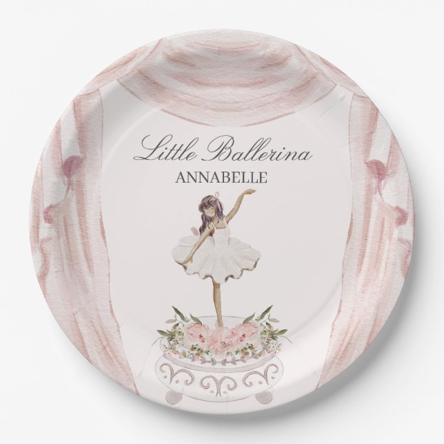 Assiettes En Carton Baby shower ou anniversaire rose Little Ballerina (Devant)