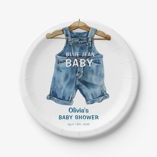 Assiettes En Carton Baby shower Ouest Blue Jean Boy (Devant)
