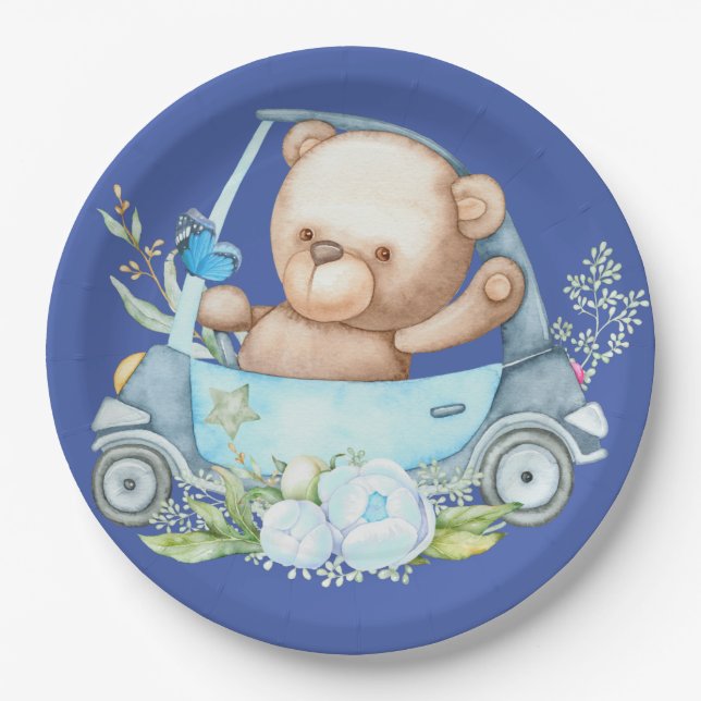 Assiettes En Carton Baby shower ours bébé en peluche (Devant)