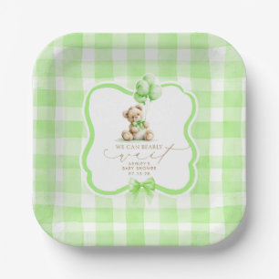 Assiettes En Carton Baby Shower Ours en Vichy Vert