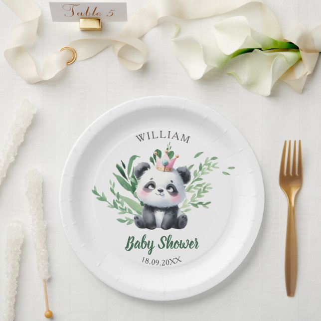 Assiettes En Carton Baby shower Ours Panda Cute Aquarelle Verdure (Mariage)