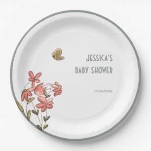 Assiettes En Carton Baby shower papillon floral fille