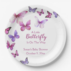 Assiettes En Carton Baby Shower Papillon Rose et Violet 