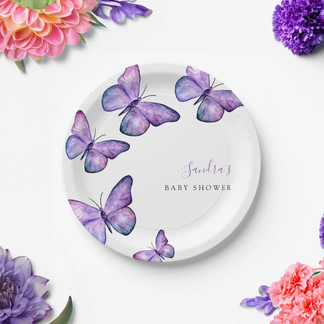 Assiettes En Carton Baby shower papillon Script personnalisé Minimal p (Créateur téléchargé)